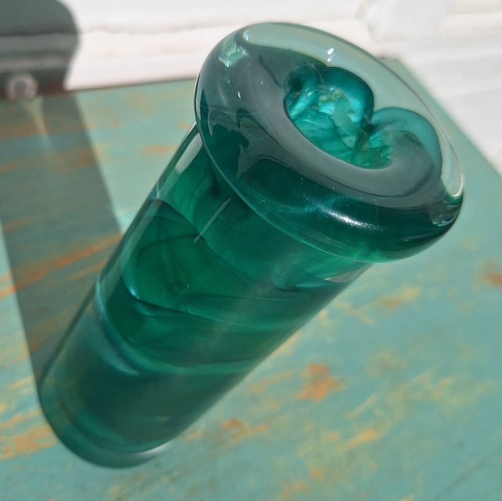 Hand Blown Art Glass Candle Stick Holder Teal Taper Candle artist made in Sweden - Picture 10 of 16